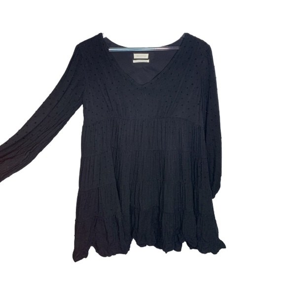 Urban Outfitters Black Peplum Long Sleeve Dress With polka Dot - Picture 1 of 8